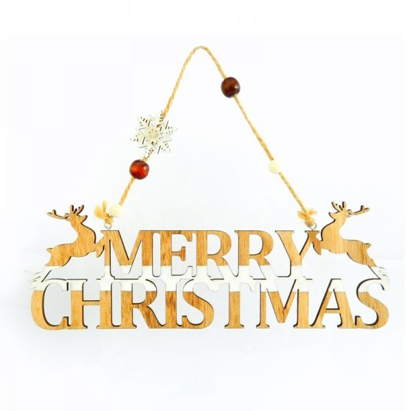 Χριστουγεννιάτικη Διακοσμητική Ξύλινη Επιγραφή "Merry Christmas", με Ταράνδους (10x29cm)